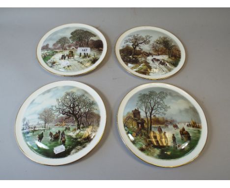 A Set of Four Royal Kent Ceramic Plaques, Landscape in Winter Series. 