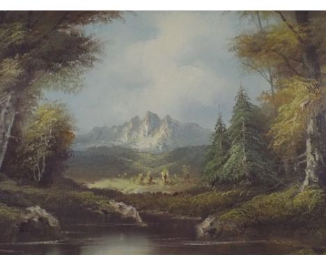 A Framed Oil on Canvas Depicting Alpine Scene Signed R Thomas.
