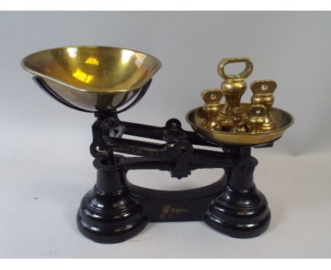 A Pair of Brass Mounted Librasco Kitchen Scales with Set of Weights.