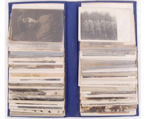 A collection of approximately 49x WWI First World War German / British military real photo postcards depicting various scenes