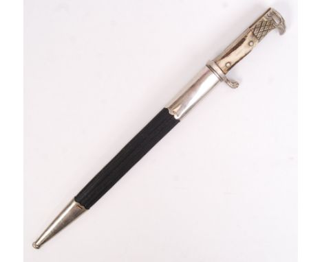 An original WWII Second World War German Nazi Third Reich Police dress dagger. Stag antler grips, with eagle and swastika mot