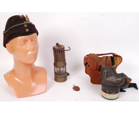 A collection of assorted 20th century items comprising of;&nbsp; miners oil lamp, First World War RAF dog tags belonging to B