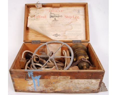 A vintage pre WWII Second World War ' Walker's Trident Traffrail Ship Log ' placed within its original pine wooden case. Appe