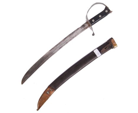 An antique WWI First World War Mod 1911 Dutch Klewang sword. Within its original leather scabbard with brass end. No markers 