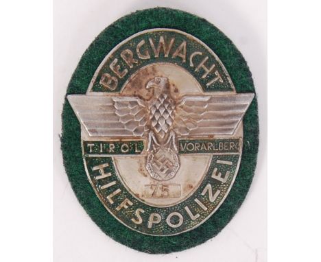 A 20th century German issue ' Bergwacht Hilfspolizei ' Mountain Police metal plaque / patch.   NOTE: From a private collectio
