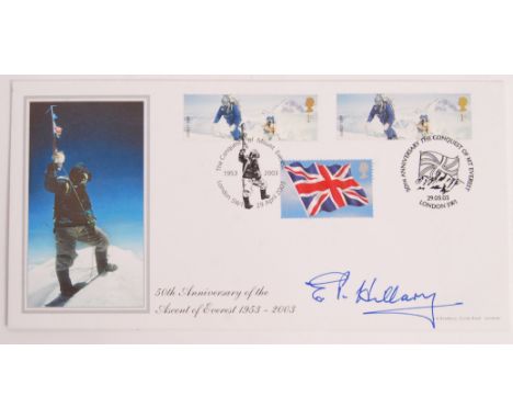 An original ' Ascent Of Everest ' 1953 50th Anniversary First Day Cover. Signed by Sir Edmund Hillary. The autograph neatly i