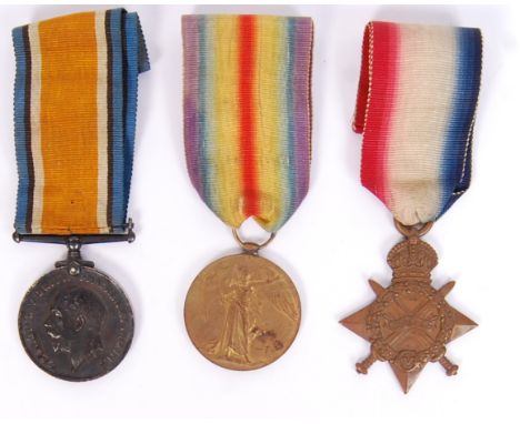 An original First World War WWI medal trio belonging to PLY 15919 Private H.J. Symons of the Royal Marine Light Infantry comp