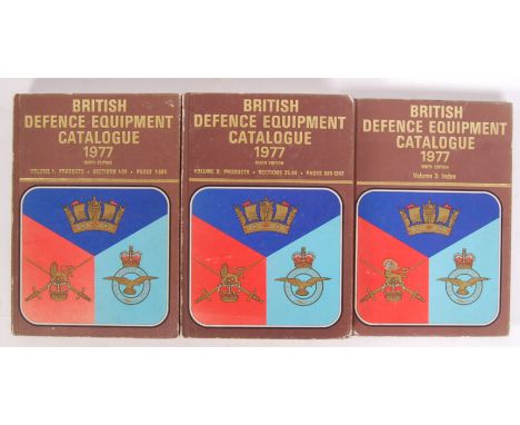 A rare and full set of 1977 British Defence Equipment Catalogues (Vols 1,2 & 3). Each filled with details of various defence 