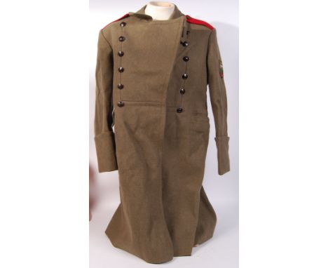 An original post WWII Second World War Russian issue military uniform great coat. Cloth patch to arm, and makers label inside