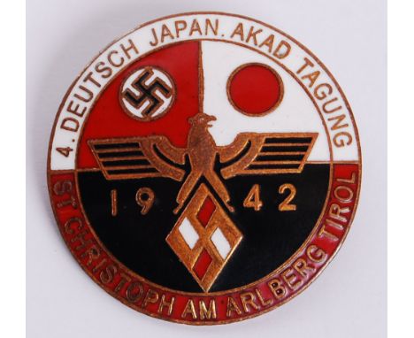 An original WWII Second World War Third Reich Nazi Germany / Japanese alliance enamel pin badge with Nazi &amp; Japanese Empi
