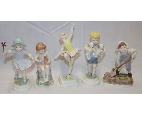 Five Royal Worcester figures of children including" Monday's Child is Fair of Face/Tuesday's Child is Full of Grace/Wednesday