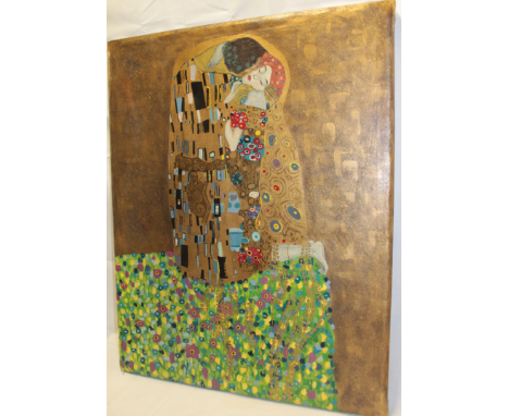 Follower of Gustav Klimt - oil on canvas "The Kiss" 36" x 29" 