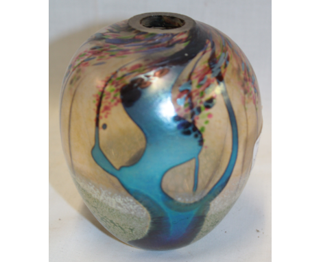 A Cornish art glass tapered vase by Norman Stuart Clarke with tree decoration 4½" high, signed 