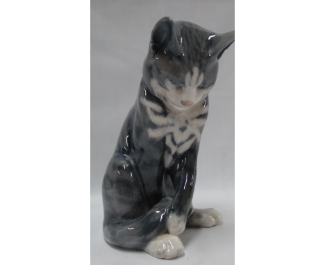 A Royal Copenhagen china figure of a seated cat, 7½" high 