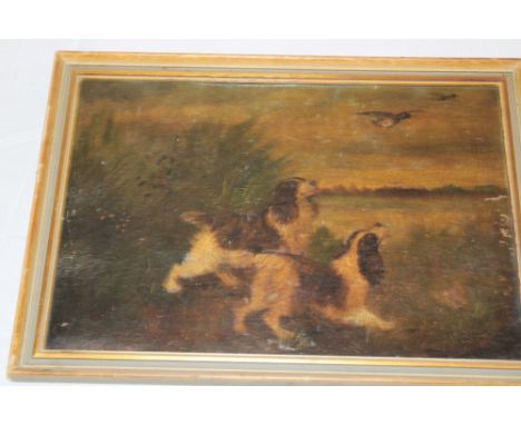 Artist unknown - oil on board A study of gun dogs rising duck 9" x 13" 