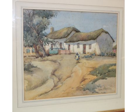 Helen Seddon - watercolour"Dwellings in the Cape, South Africa", signed , labelled to verso 10½" x 12" 