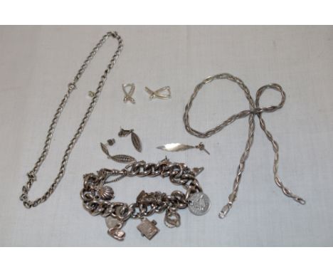 Various silver jewellery including a silver charm bracelet mounted with numerous charms etc 