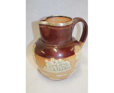 A Royal Doulton stoneware Harvest pattern jug with silver mounted rim 7½" high 