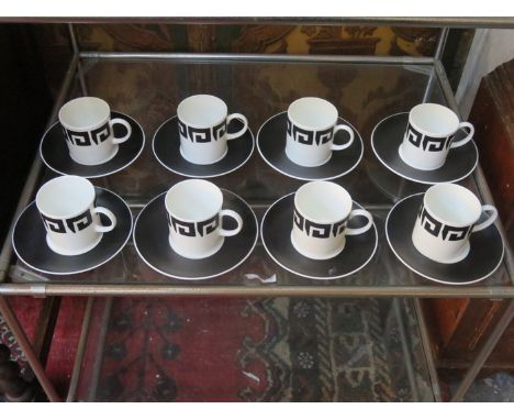 SET OF SIX WEDGWOOD SUSIE COOPER KEYSTONE COFFEE CANS WITH SAUCERS