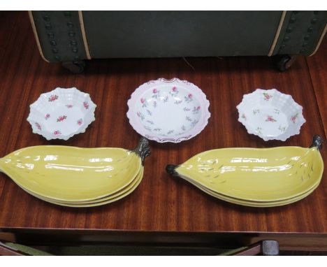 SIX CARLTON WARE CERAMIC BANANA DISHES, TWO SHELLEY DISHES, ETC. 