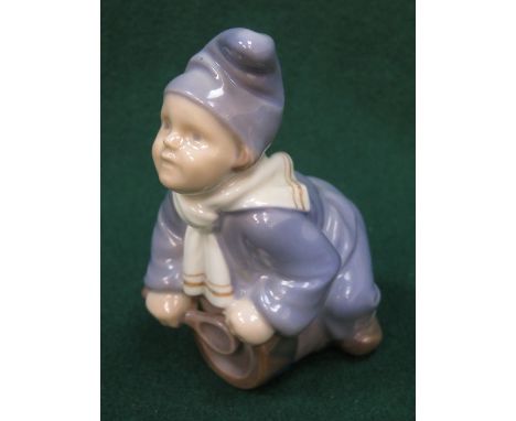 GLAZED ROYAL COPENHAGEN CERAMIC FIGURE OF SEATED BOY, NUMBER 3647, APPROXIMATELY 10cm HIGH 