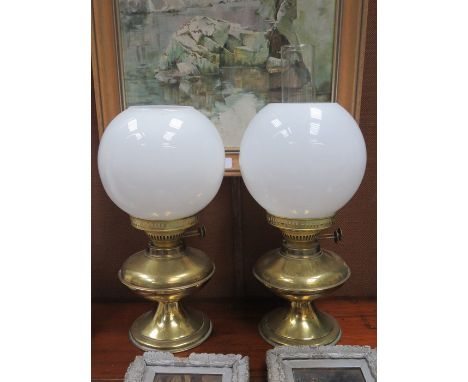 PAIR OF VINTAGE BRASS OIL LAMPS 