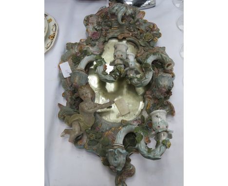 CONTINENTAL STYLE RELIEF DECORATED THREE SCONCE CANDELABRA (AT FAULT) 