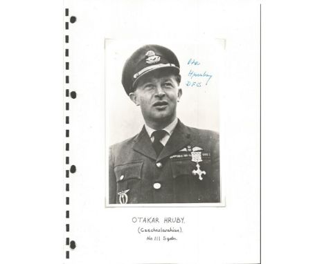 Battle of Britain veteran Otakar Hruby signed photo. 7x5 black and white portrait photo signed by Czech Battle of Britain vet