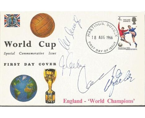 1966 World Cup First Day Cover Signed By Wolfgang Weber, Wolfgang Overath, Horst-Dieter Hottges & Uwe Seeler.