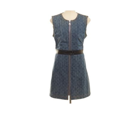 A LOUIS VUITTON MONOGRAM PRINT DENIM ZIP-UP MINI DRESS
Sleeveless mini medium wash denim zip-up dress with contrast stitching