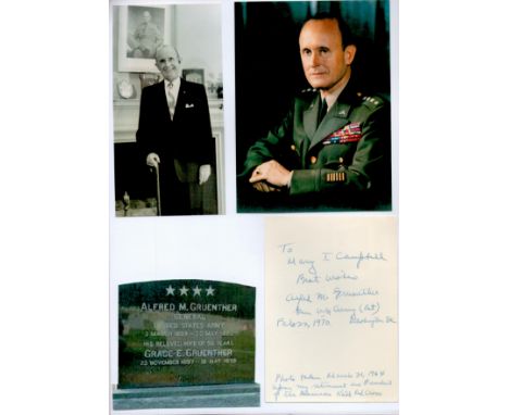 US Army General Alfred M Guenther Signed Small Letter. Signed February 22nd 1970 in Washington DC. Attached to A4 White Sheet