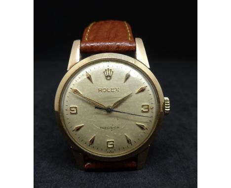 Rolex, a vintage gents 9ct gold cased precision wristwatch, running, diameter with crown 53mm.
