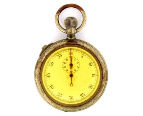 A WORLD WAR I NICKEL PLATED BRITISH MILITARY ISSUED KEYLESS LEVER STOPWATCH, THE BACK MARKED MOISE DREYFUSS (BROAD ARROW) MAR