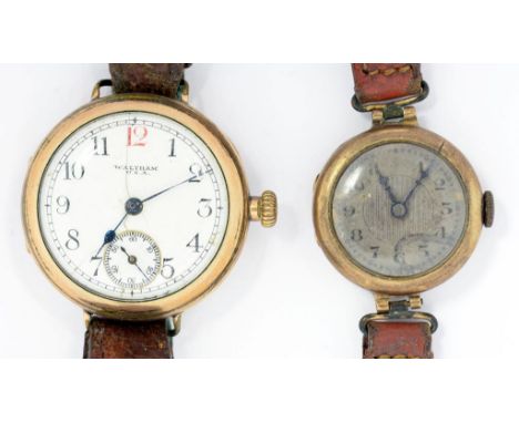 A 9CT GOLD LADY'S WRISTWATCH AND A GOLD PLATED LADY'S WRISTWATCH