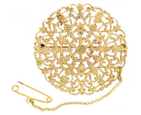 A 9CT GOLD ROUND BROOCH, 8.9G
