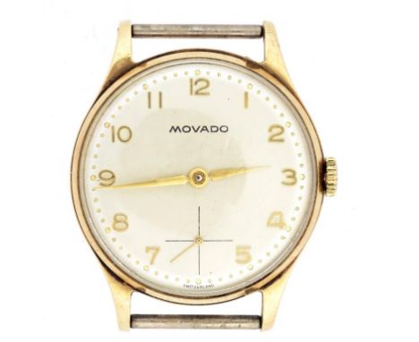 A MOVADO 9CT GOLD GENTLEMAN'S WRISTWATCH, THE BACK WITH ENGRAVED INSCRIPTION DATED 1956