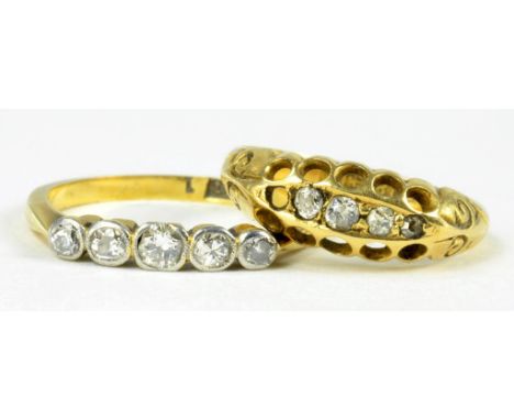 TWO DIAMOND RINGS IN 18CT GOLD OR GOLD MARKED 18CT, 3.4G