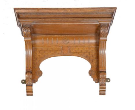 A VICTORIAN OAK CLOCK BRACKET, C1900  41cm h; 30 x 53cm ++In good original condition with shrinkage crack across the top, ret