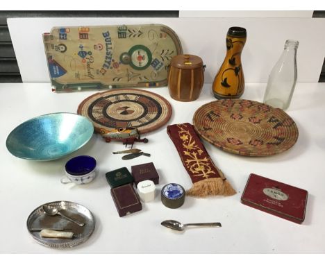 Vase, Treen Ice Bucket, Vintage Pinball, Stole, Old Bottle and Glass Dish etc 