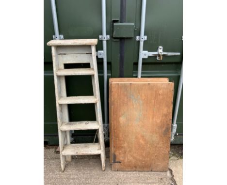 2x Pasting Tables and Wooden Step Ladder 
