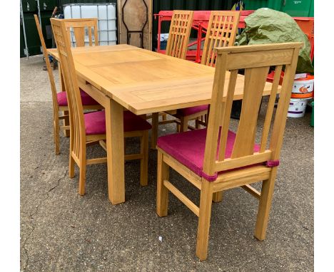 Light Oak Extending Table with 4x Matching High Back Chairs and Pair of Others 
