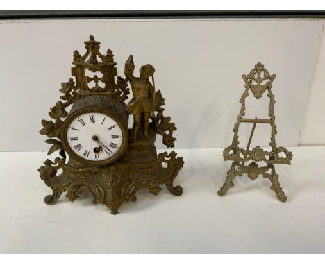 Decorative Brass Mantel Clock and Brass Picture Stand 
