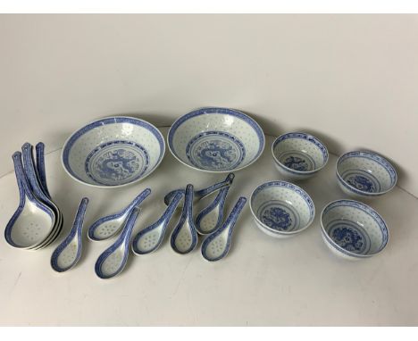 Ceramic Chinese Bowls and Spoons 