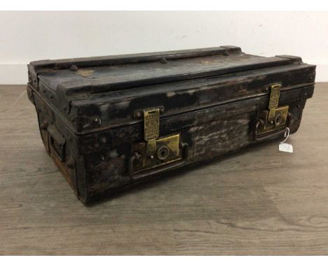 JAMES BROTHERS &amp; CO., THE 'COMMANDER' STEEL TRUNK EARLY 20TH CENTURY the hinged cover stamped HAMPSON, the twin brass cla