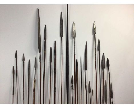 COLLECTION OF AFRICAN TRIBAL SPEARS 19TH/20TH CENTURY comprising eighteen examples and a further tip, along with two shafts a