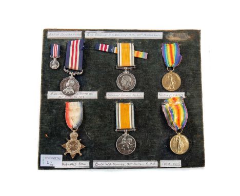 TWO SERVICE MEDAL GROUPS, AWARDED TO BROTHERS SGT. J.H. DOWNEY AND BMBR. W.A. DOWNEY WWI the first comprising the War Medal, 