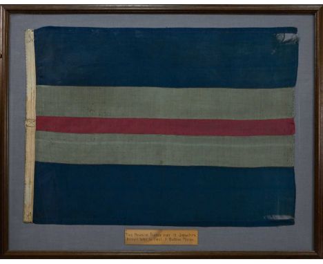 ROYAL FLYING CORPS ENSIGN FLAG WWI-PERIOD flown over France 13 squadron, brought home by Liet. E. Gaddis Plum, mounted with p