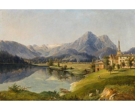 Karl ReinholdAlt Aussee mit Blick auf den DachsteinÖl auf Papier auf Karton31,5 x 45 cmSigniert links unten: K. ReinholdRücks