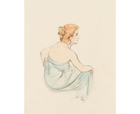 Alfons MuchaSitzende junge Frau1897Aquarell, Bleistift auf Papier28,5 x 24 cmSigniert und datiert rechts unten: Mucha / (18)9