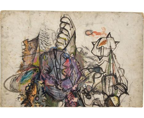 Maria Lassnig und Arnulf Rainero.T. (Gemeinschaftsarbeit Lassnig/Rainer)1949/50Mischtechnik auf Karton; gerahmt51 x 76 cmSign